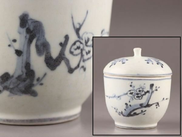 古美術 朝鮮古陶磁器 李朝 染付 蓋物 時代物 極上品 初だし品 C6195