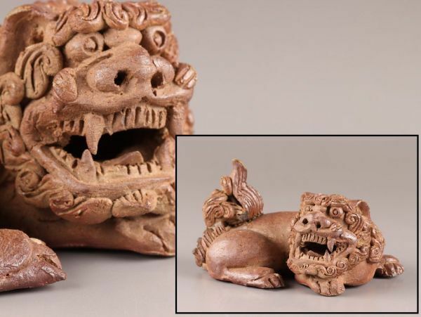 古美術 陶器製 獅子 時代物 極上品 初だし品 C6313