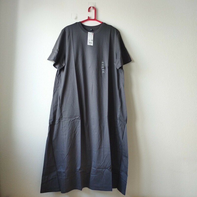 1点のみ●未使用 ユニクロ UNIQLO 半袖 マーセライズコットン Aライン ワンピース 大きい 3XL gray 丈短め●色違い完売●ネコポス 送料無料