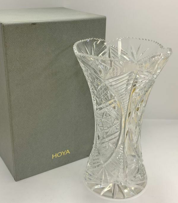 B440-I56-921 HOYA クリスタルガラス 花瓶 花器 花入れ 口径約11cm 高さ約19.5cm 箱付き