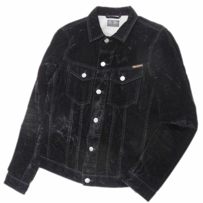 定価4万円●Nudie Jeans BILLY ベルベッド トラッカー ジャケット ヌーディージーンズ メンズ Sサイズ ブラック ベロア Gジャン 正規品