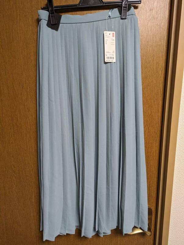 ユニクロ UNIQLO 昨季新品 ミントブルー ロングプリーツスカート 大きいサイズ L 11号 12号 ウエストゴム シフォンプリーツスカート
