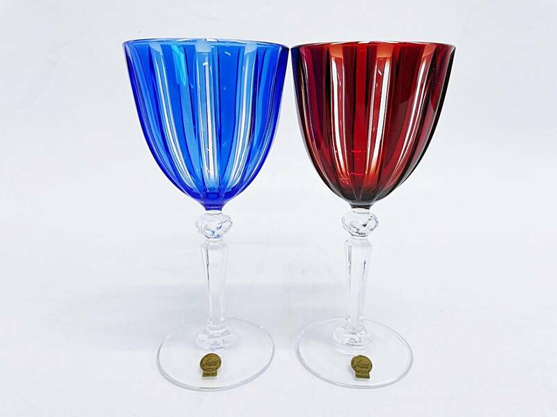保管品 クリスタルダルク Cristal d`arques ワイングラス2客セット 赤 青 ペアグラス クリスタル レッド ブルー 