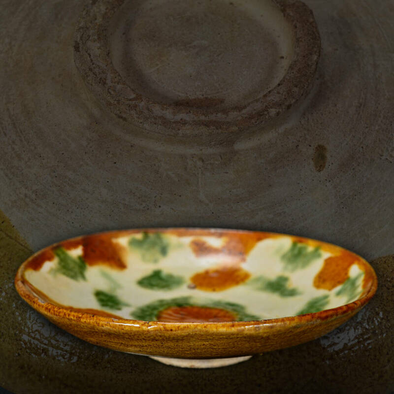 br10625 中国古玩 唐三彩皿 置物 陶器 陶磁器 幅16.5cm 高4cm