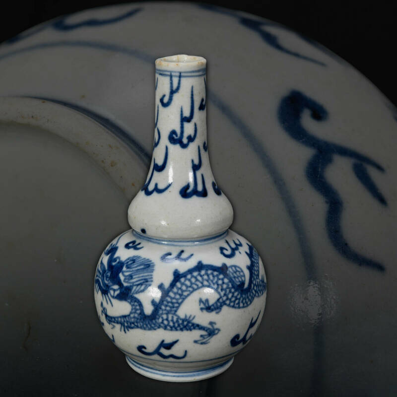 br10630 中国古玩 雲龍文花瓶 陶磁器 花瓶 花入 花器 置物 唐物 高15.7cm