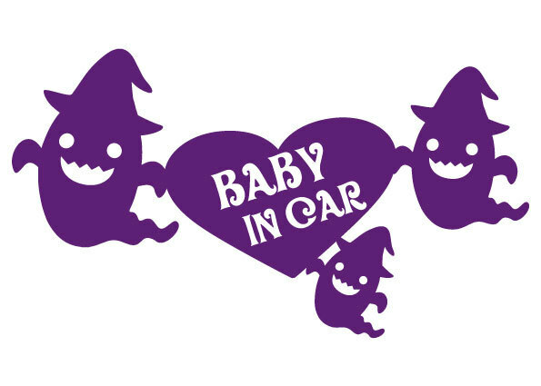 ★☆★ベビーインカー BABY IN CAR　赤ちゃん乗ってます ハロウィン おばけ かわいいカッティングステッカー 紫 (c_r)♪ot