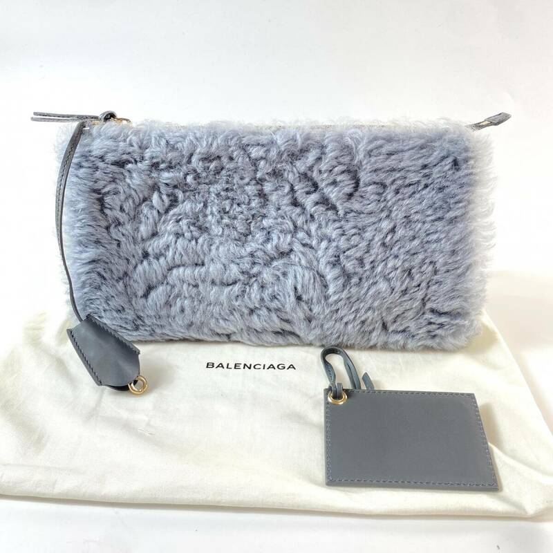 美品 バレンシアガ BALENCIAGA レディース ファー クラッチバッグ 347238 ムートン レザー