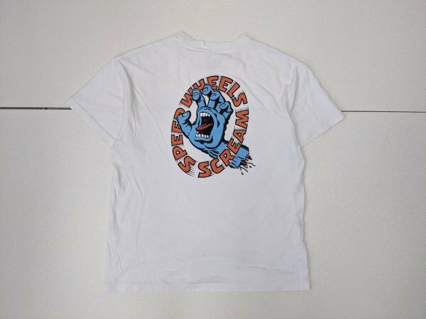 12．SANTACRUZ デカロゴ プリント 半袖 Tシャツ サンタクルーズ Y2K ストリート メンズL 白青オレンジx504