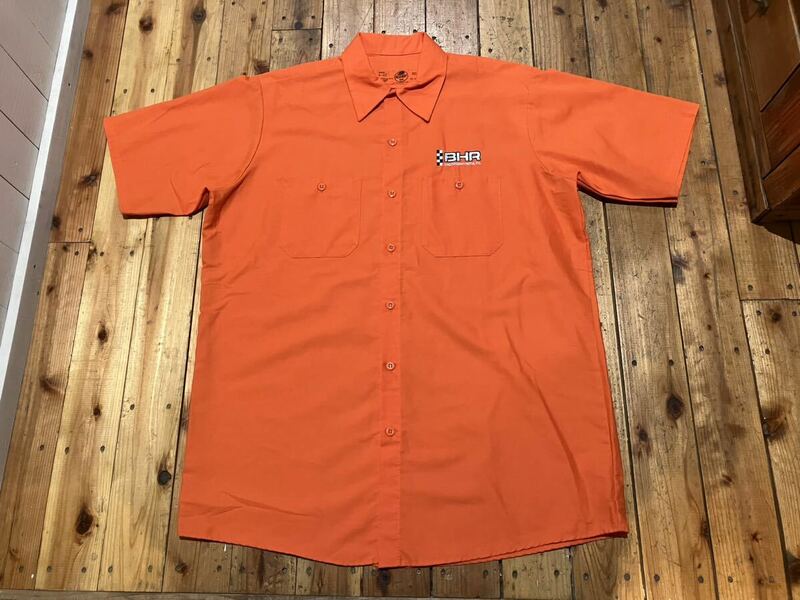 RED KAP USA輸入　メンズL オレンジ　ワークシャツ　100円スタート　売り切り　半袖 古着 レッドキャップ vintage 企業　