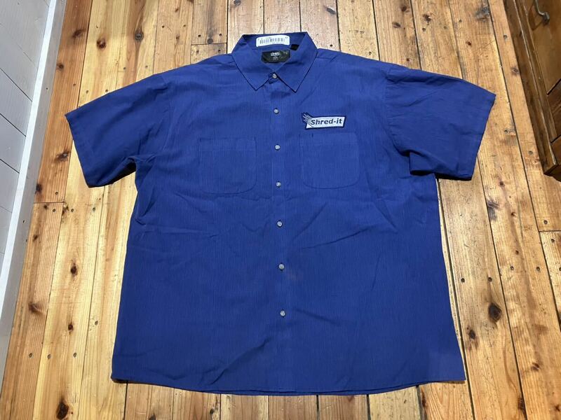 CINTAS USA輸入　半袖　メンズXL ワークシャツ　100円スタート　売り切り　古着　半袖シャツ シンタス　ブルー　ネイビー　青