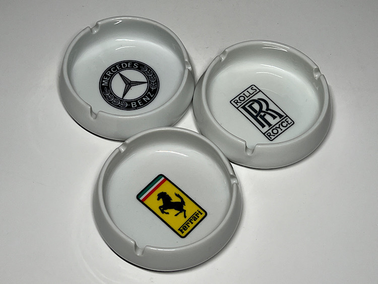 【瑞】 インターオート 灰皿３点 販促品 フェラーリ メルセデスベンツ ロールスロイス ロゴ