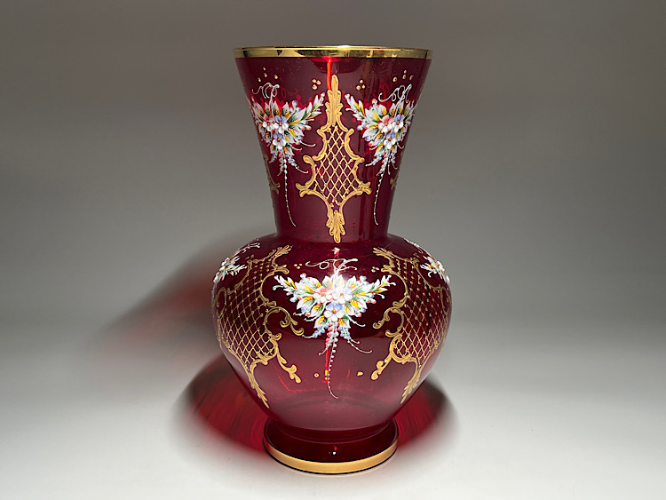 【瑞】ベネチアンガラス　花瓶　高：２５．８ｃｍ