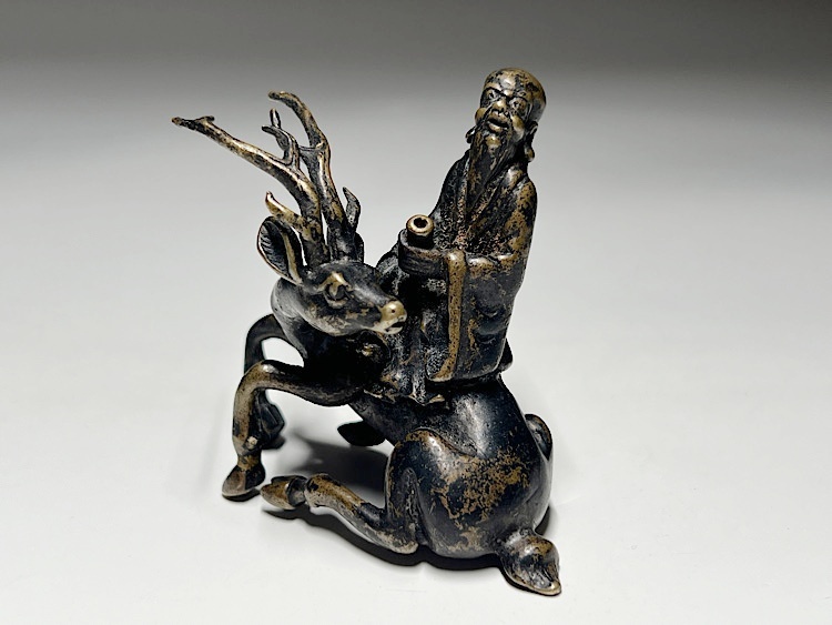 【瑞】銅製　彫刻　鹿寿老人　置物　重さ：１３５ｇ　高：５．７ｃｍ