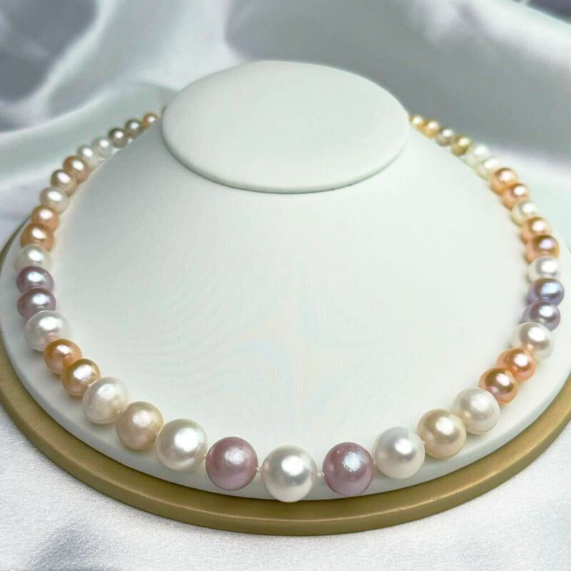 高品質南洋真珠ネックレス13mm マルチカラー　Pearl necklace 有核 南洋パールネックレス　本真珠　グラデーション天然パール　jewelry 