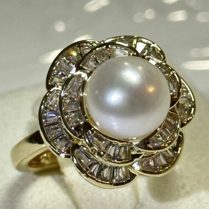 「綺麗本真珠指輪8-9mm 天然パールリング」k18仕上げ