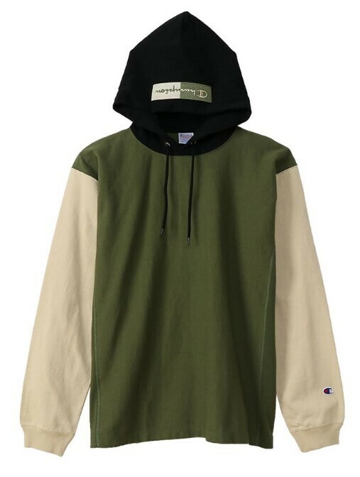 美品 CHAMPION チャンピオン 21AW REVERSE WEAVE L/S HOODED T-SHIRT カラーブロック フーデッドTシャツ 長袖パーカー XL リバースウィーブ