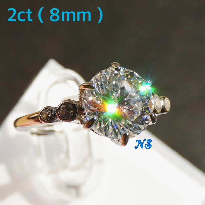 モアサナイト　リング　指輪　2ct ロシアンカット　ポルトガル　百面　百花　フリーサイズ　ダイヤモンド　sv925　２カラット　8mm
