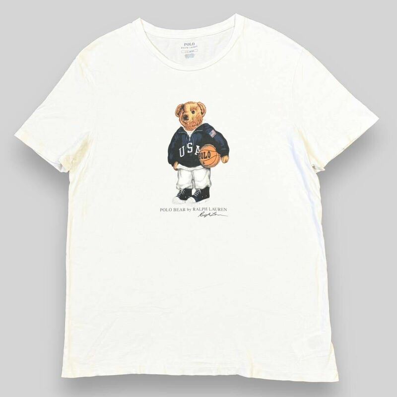 ポロラルフローレン Polo Ralph Lauren USA アメリカ バスケ ポロベア Tシャツ L サイズ 白 ポロベアー バスケットボール 