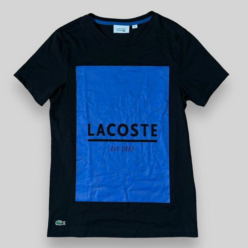 LACOSTE ラコステ 大判 プリント 刺繍ロゴ 付き 半袖 Tシャツ 3 M 黒 ブラック 青 ブルー ビッグロゴ ファブリカ sport フレンチ フレラコ