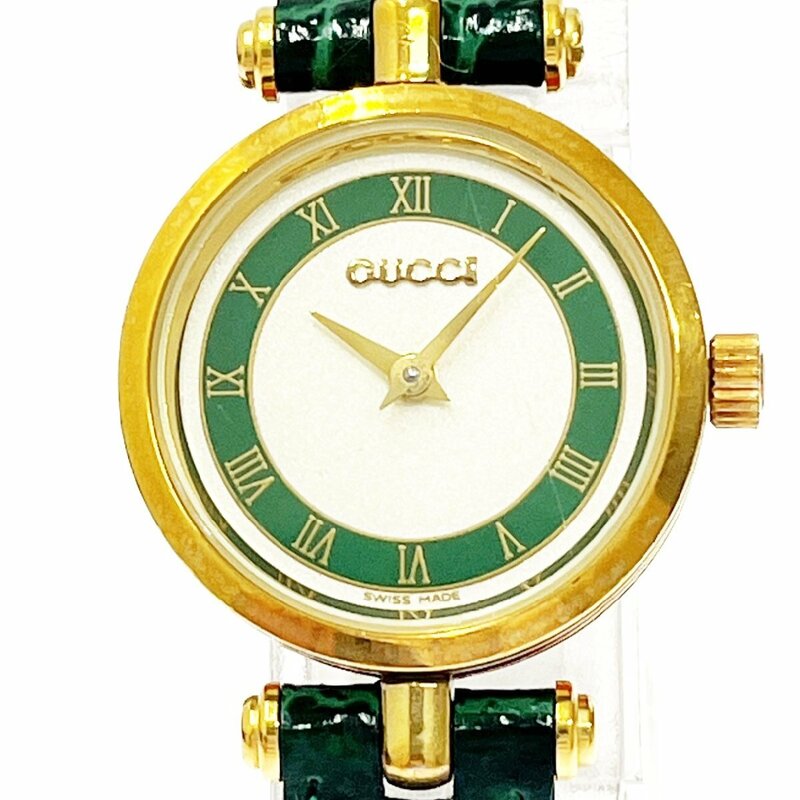 【1円スタート】【箱付き】GUCCI グッチ シェリーライン GP×革ベルト シルバー文字盤 クオーツ レディース腕時計 ジャンク 276998