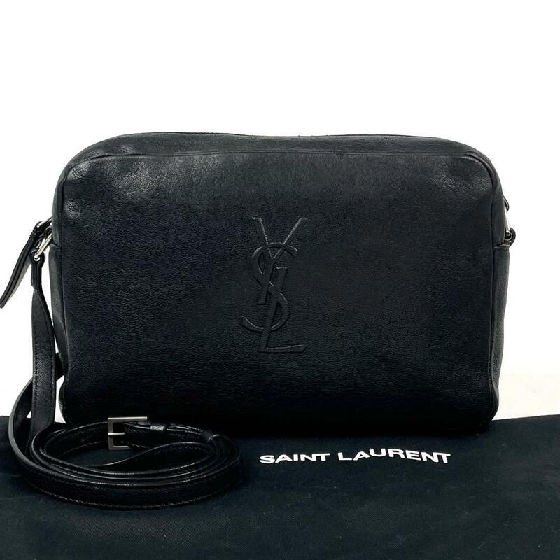 【美品】SAINT LAURENT サンローラン ショルダーバッグ ルー カメラバッグ YSL カサンドラ エンボス 斜め掛け レザー 黒 ブラック 男女兼用