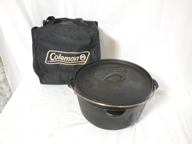 □ コールマン Coleman ダッチオーブン 内径（約）29ｃｍ 鉄鍋 調理器具 アウトドア キャンプ 収納ケース付　☆
