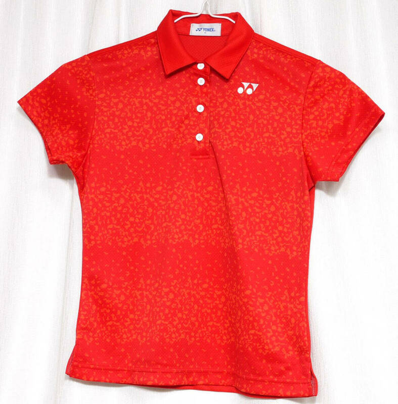 ☆美品 美品 ヨネックス(YONEX) テニス バドミントン レディース 半袖 ゲームシャツ ポロシャツ サイズM レッドにオレンジ