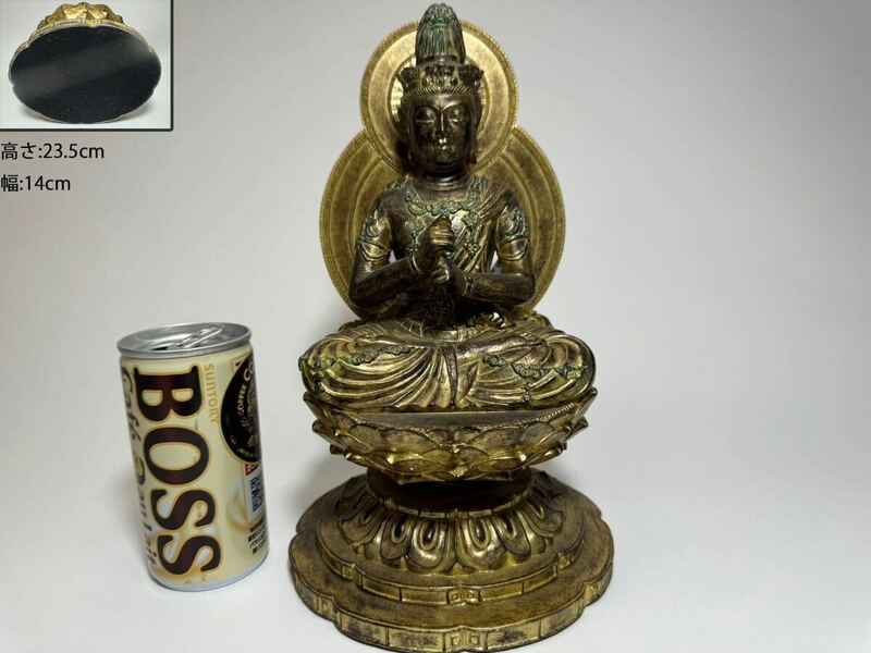 DH300 △ 仏教美術　乾漆調古色　樹脂製　大日如来像　オブジェ　仏像　H23.5cm