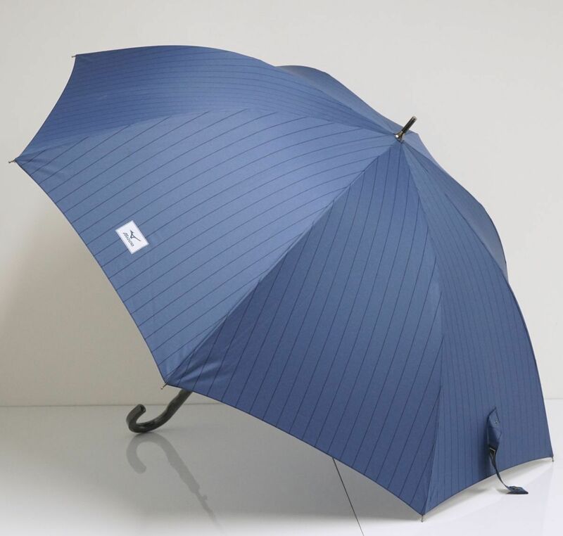 傘 MIZUNO ミズノ USED美品 耐風傘 メンズ ストライプ ブルー ジャンプ グラス骨 超大判 70cm A0822