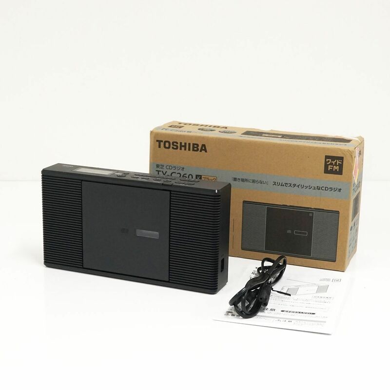 TOSHIBA 東芝 TY-C260 CDラジオ USED美品 AM FM CD再生 Bass機能搭載 スリープタイマー スリム&コンパクト ブラック 完動品 V0470