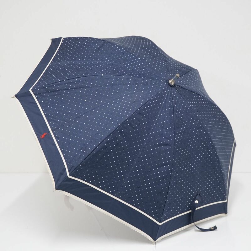 晴雨兼用 日傘 Polo Ralph Lauren ポロラルフローレン USED美品 ネイビー ドット　ピコレース UV 遮光 47cm S0625