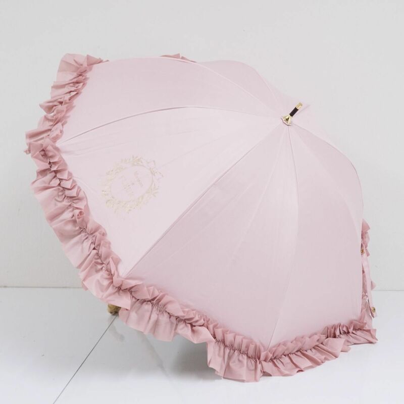傘 Maison de FLEUR メゾンドフルール USED美品 ピンク　ギャザーフリル 深張り ロリータ UV 47cm A0849