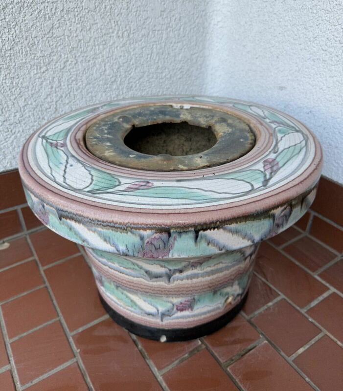 [HG106] 陶器製 火鉢 テーブル 庭 ガーデニング レトロ