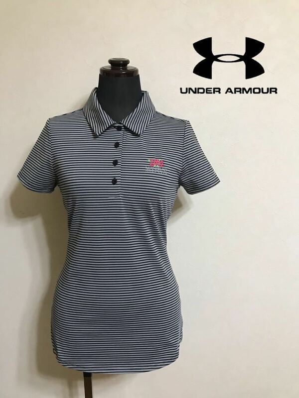 【新品】 UNDER ARMOUR GOLF HG アンダーアーマー ゴルフ レディース ヒートギア クール ドライ ボーダー ポロシャツ サイズXS 半袖150/76A