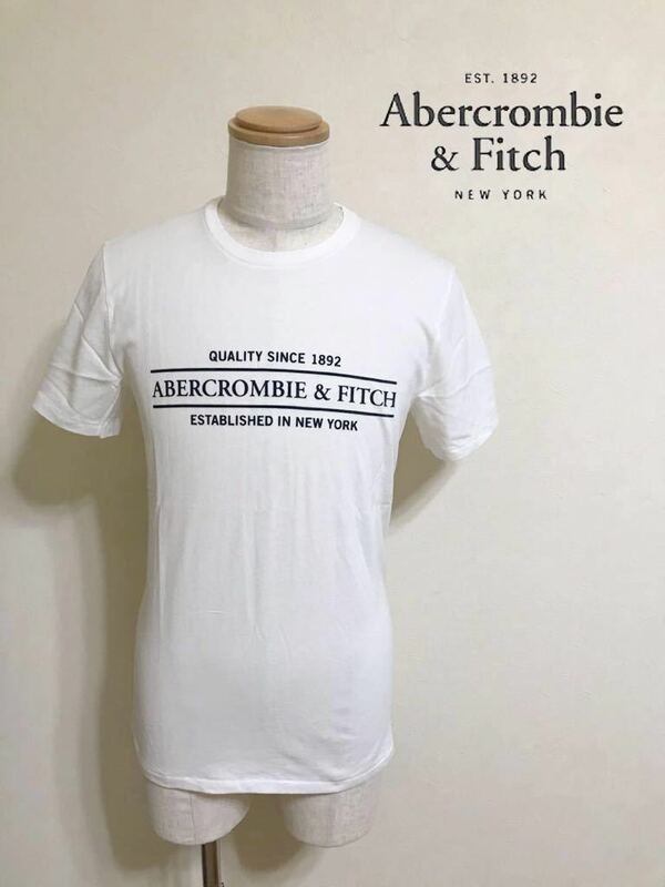 【新品】 Abercrombie & Fitch アバクロンビー&フィッチ フロック ロゴ Tシャツ トップス ホワイト サイズM 180/96A 白 半袖 637469586