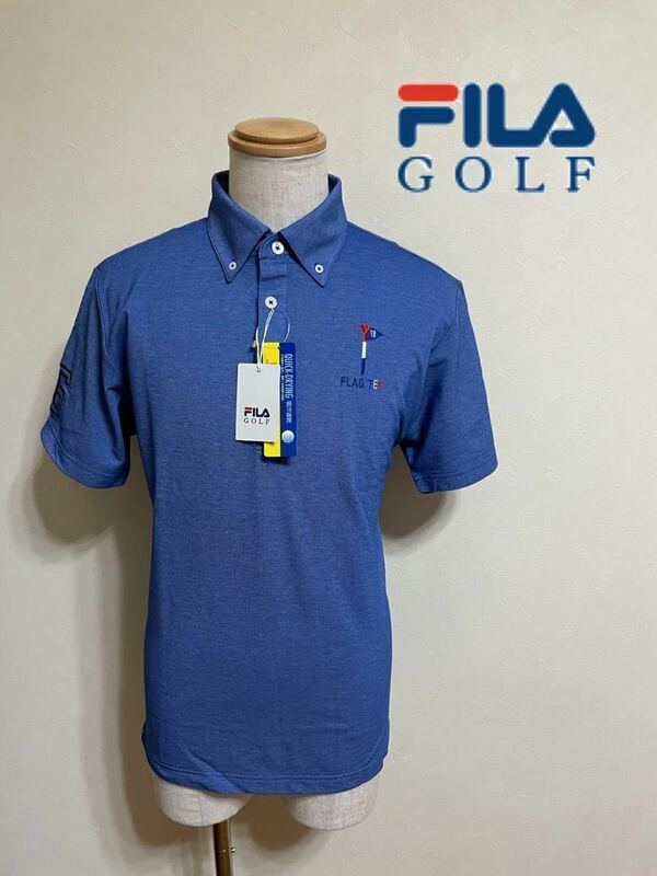 【新品】 FILA GOLF フィラ ゴルフ ボタンダウン ドライ ポロシャツ トップス UVカット サイズLL 半袖 青 745-655