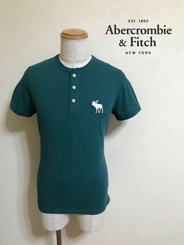 【新品】 Abercrombie & Fitch アバクロンビー&フィッチ エクスプローテッド アイコン ヘンリーネック Tシャツ 緑 サイズS 半袖 グリーン