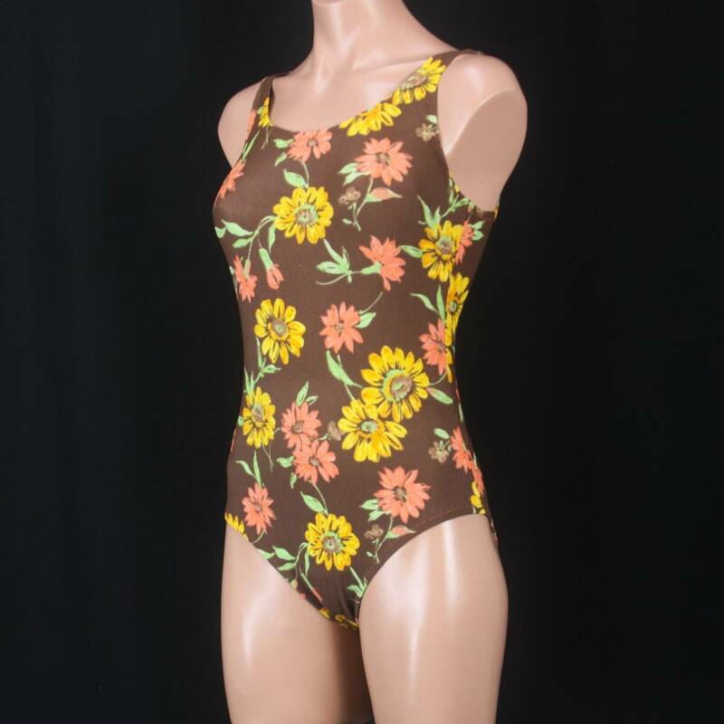 U9199★クリエイトファッション 花柄 水着 ワンピース レディース 13L 大きいサイズ ブラウン 茶色 かわいい 水泳 スイム プール ビーチ 海