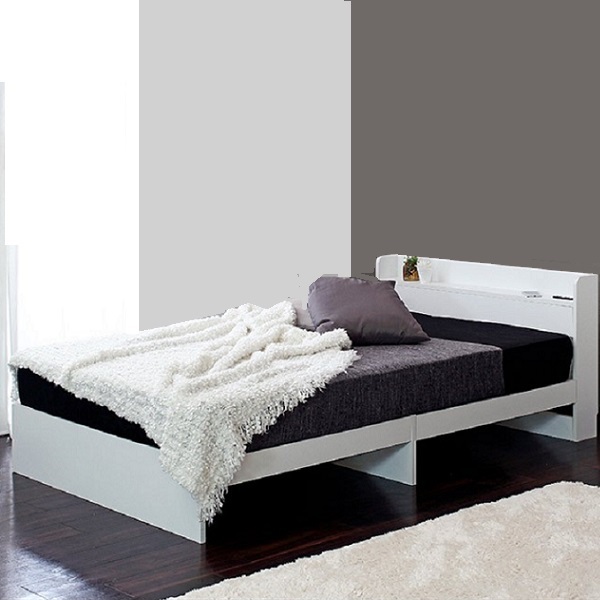 【スタイリッシュフォルム】棚・コンセント付 デザインベッド シングルベッド 洗練された美しさ ベッドフレーム 床下スペース
