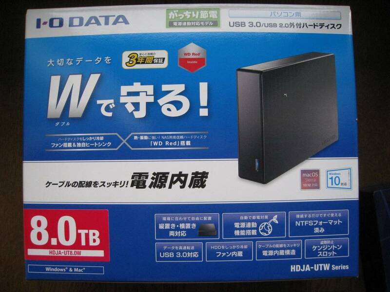 アイオーデータ I-O DATA 外付けハードディスク 8TB USB3.0対応 WD Red採用 電源内蔵モデル HDJA-UT8.0W 送料1020円～