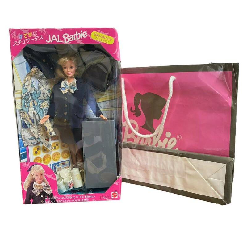 未使用品 JAL Barbie すてきなスチュワーデス バービー人形 販売用バック JAL SHOP 当時品 人形 ドール 