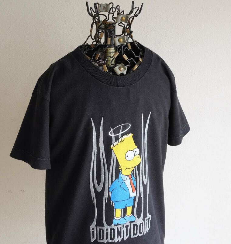 2000s ヴィンテージ THE SIMPSONS バート・シンプソン エンジェル/デビル 両面プリントTシャツ S 黒 シンプソンズ ファイヤー Y2K USA 古着