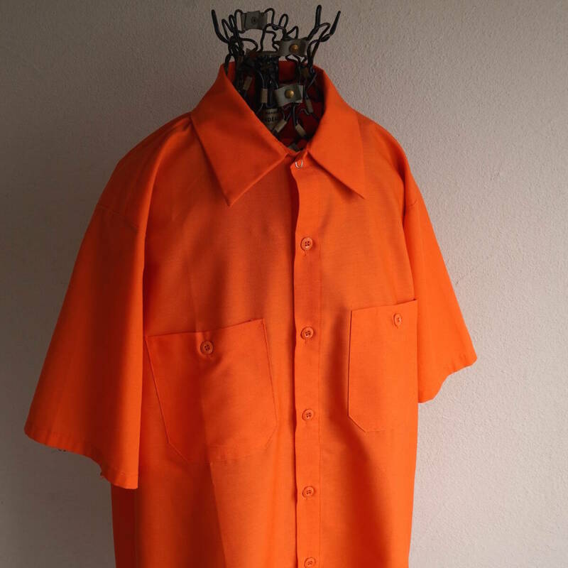 2000s ヴィンテージ RED KAP S/S ワークシャツ M オレンジ 無地 シンプル 半袖 ネオンカラー レッドキャップ USA アメリカ 海外 古着 ①