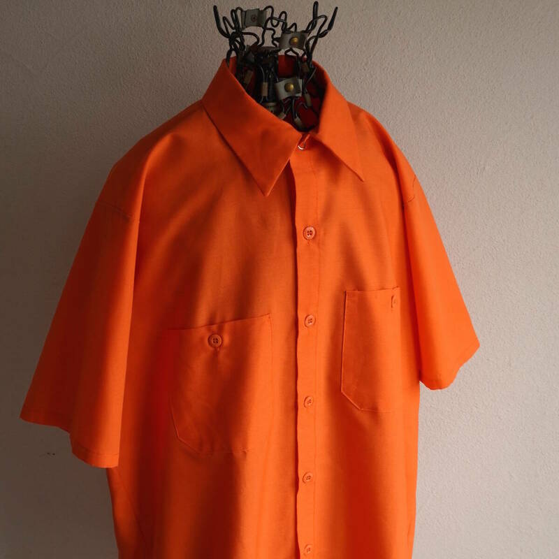 2000s ヴィンテージ RED KAP S/S ワークシャツ M オレンジ 無地 シンプル 半袖 ネオンカラー レッドキャップ USA アメリカ 海外 古着 ②