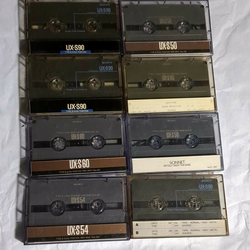 ジャンク　SONY　使用済み　中古　カセットテープ　UX-S 90 68 54 50　計8本　ソニー　当時物　昭和レトロ　ハイポジション