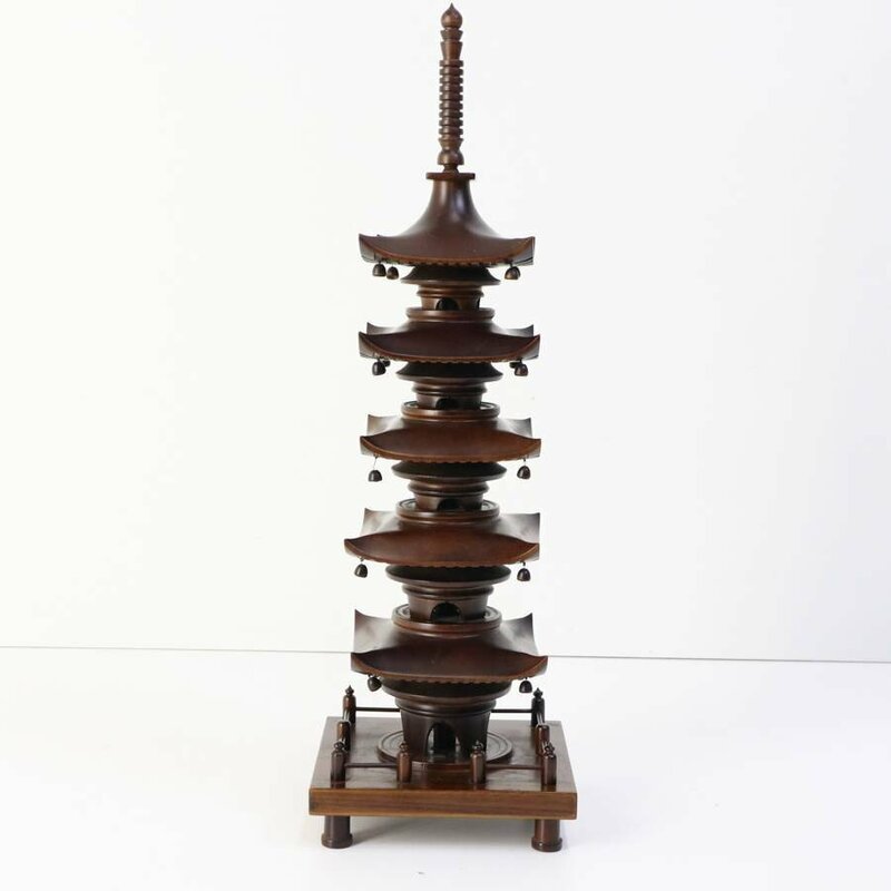 広島伝統工芸 宮島細工 天然木製 五重塔 オブジェ 高さ48cm 模型 置物★834v15