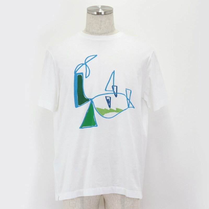 【美品】 エルメス アートワーク イラスト プリント Tシャツ 半袖 ショートスリーブ カットソー メンズ サイズ L 白 イタリア製 HERMES
