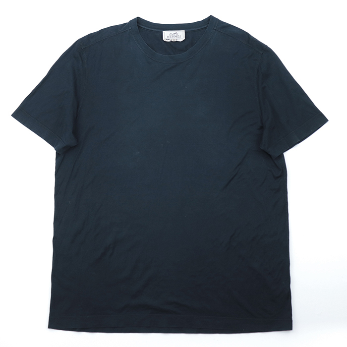 エルメス クルーネック Tシャツ 丸首 半袖 無地 カットソー メンズ サイズ XL ネイビー 紺 イタリア製 HERMES