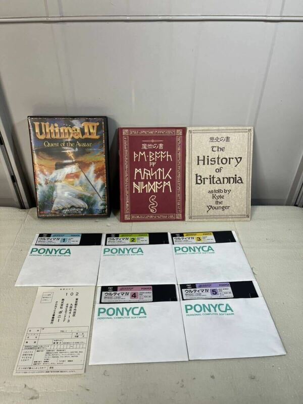 動作未確認 PCソフト Ultima Ⅳ ウルティマ 4 FM-7 5インチ 2D 6枚組 ORIGIN SYSTEMS INC 箱 歴史の書 魔術の書付き レトロゲーム 現状品