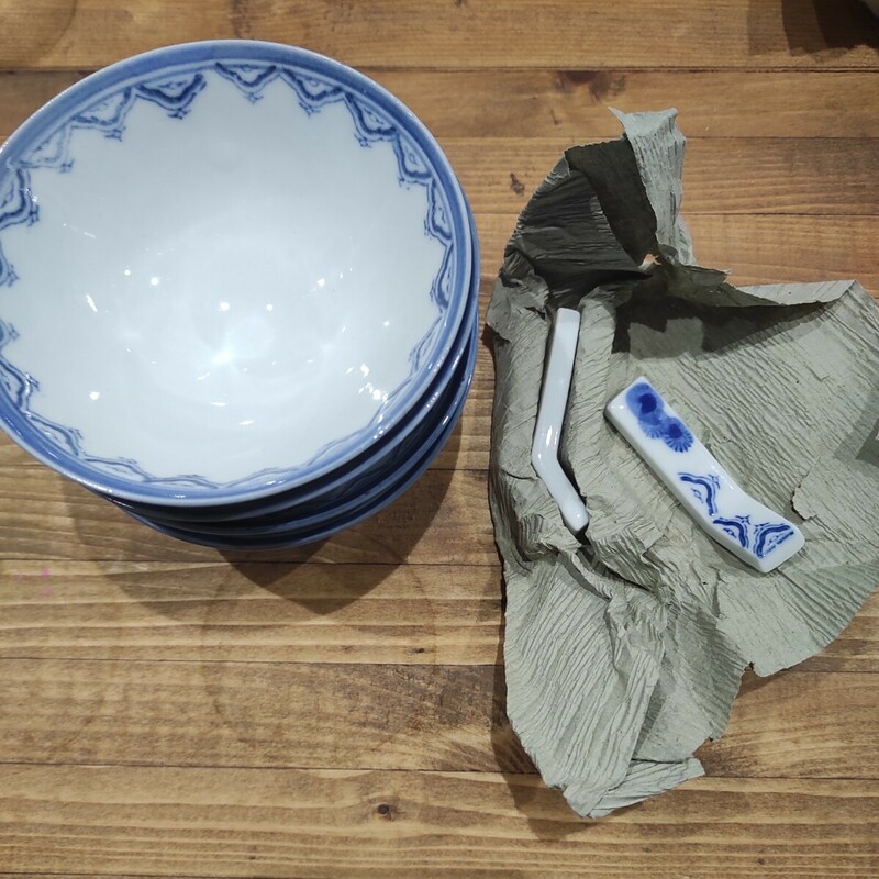 フラワー 銅島 唐子 茶碗セット 箸置き